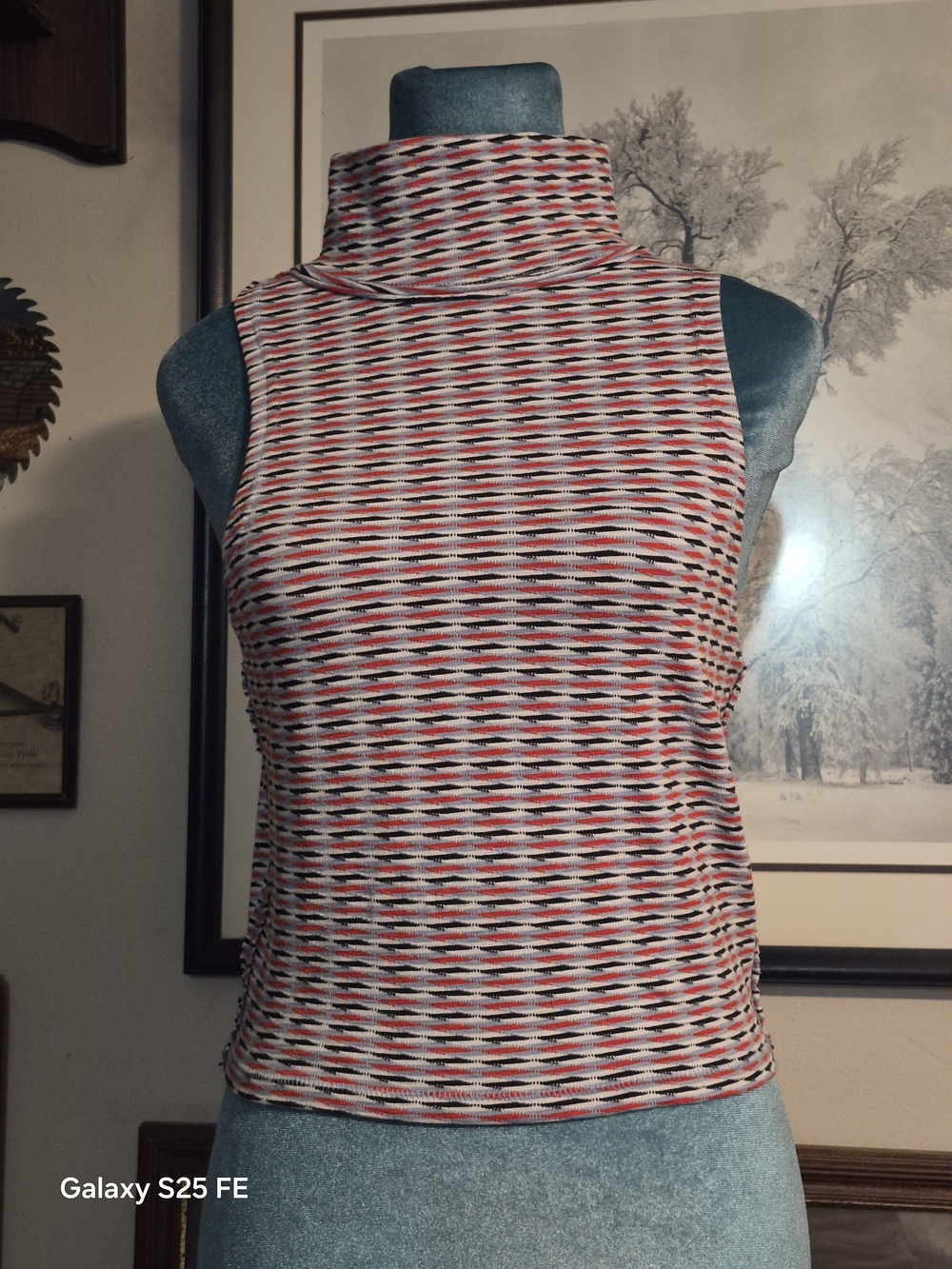 Free People Patterned Sleeveless Turtleneck Top